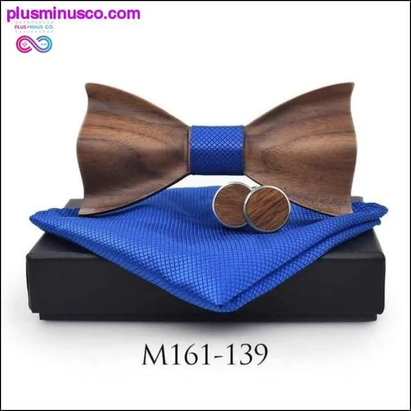 3D Wooden tie Pocket Square Cuff-links Fashion wood bow tie