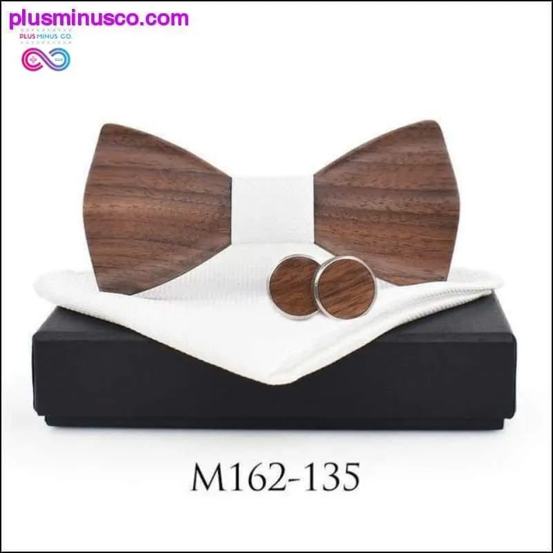 3D Wooden tie Pocket Square Cuff-links Fashion wood bow tie