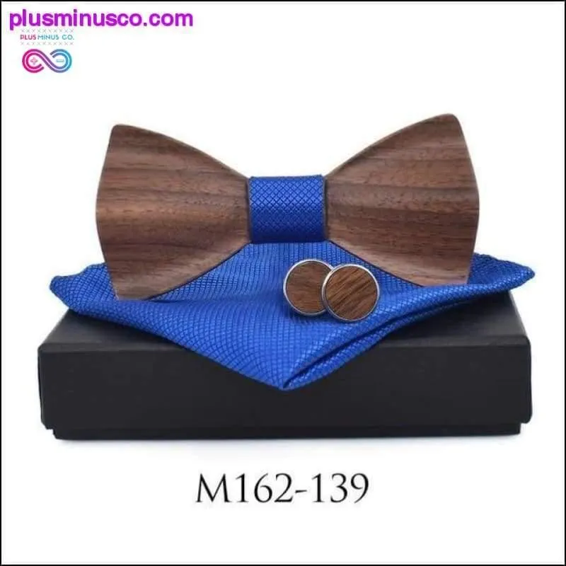 3D Wooden tie Pocket Square Cuff-links Fashion wood bow tie