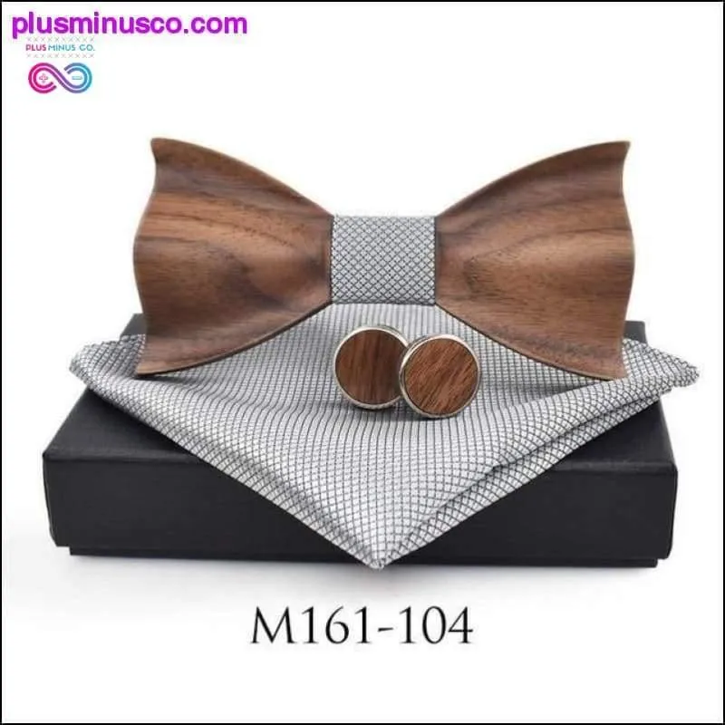 3D Wooden tie Pocket Square Cuff-links Fashion wood bow tie