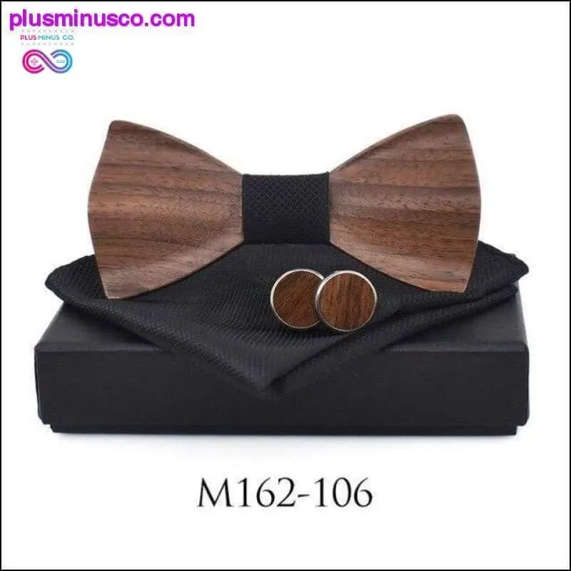 3D Wooden tie Pocket Square Cuff-links Fashion wood bow tie