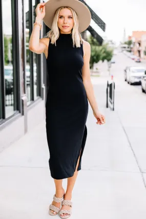 Above All Else Black Ribbed Midi Dress