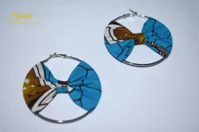 African Print Creole Hoop Earrings, Baby Blue - ER20