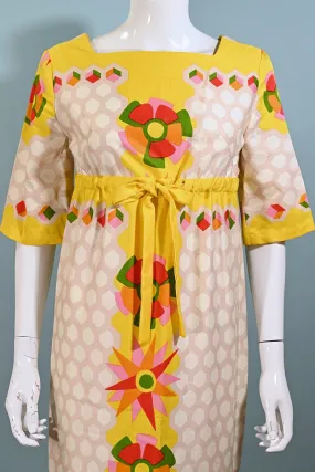 Alex Coleman 60s Mod Hippie Maxi Dress, Empire Waist Floral Print Dress