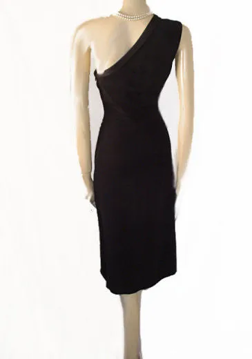 *ARMANI COLLEZIONI MADE IN ITALY BLACK ONE-SHOULDER GODDESS COCKTAIL DRESS