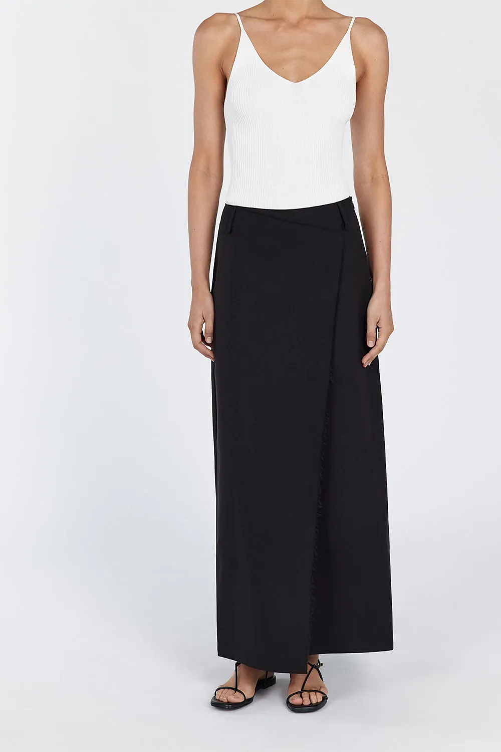 ASTOR BLACK WRAP MIDI SKIRT