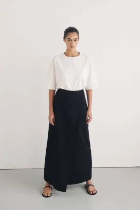 ASTOR BLACK WRAP MIDI SKIRT