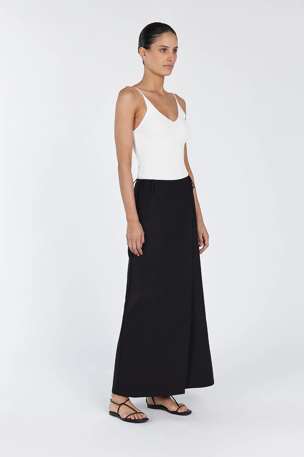 ASTOR BLACK WRAP MIDI SKIRT