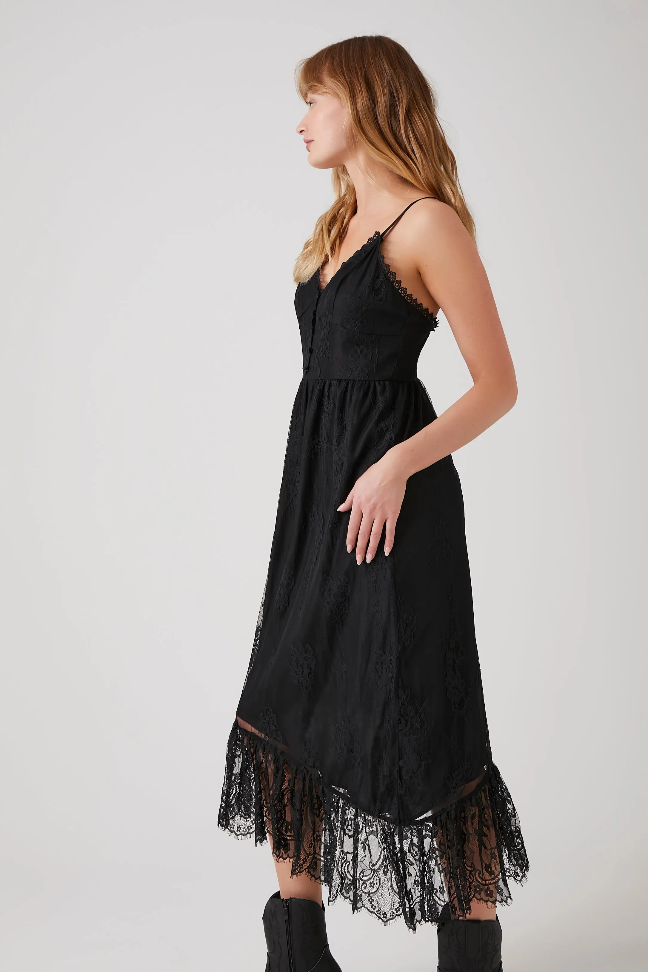 Asymmetrical Lace Midi Dress