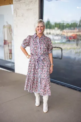 Autumn Florals Brown Midi Dress