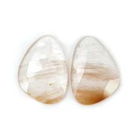 BROWN RUTILE Quartz Gemstone Rose Cut : 36.90cts Natural Untreated Unheated Rutile Uneven Shape 31*22mm Pair (With Video)