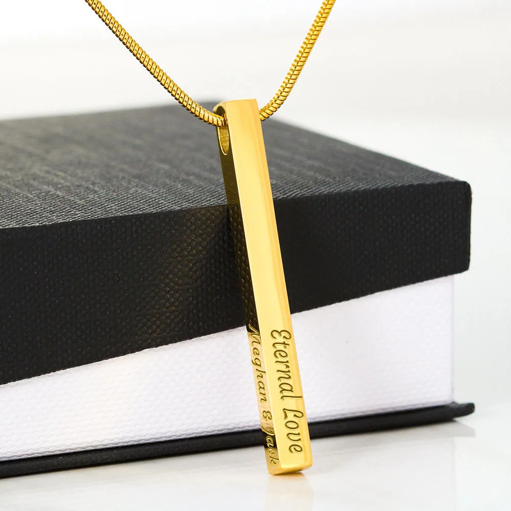 Dad To Daughter 4 Sided Custom Name Engraving Vertical Bar Necklace With Christmas Gift For Daughter Message Card