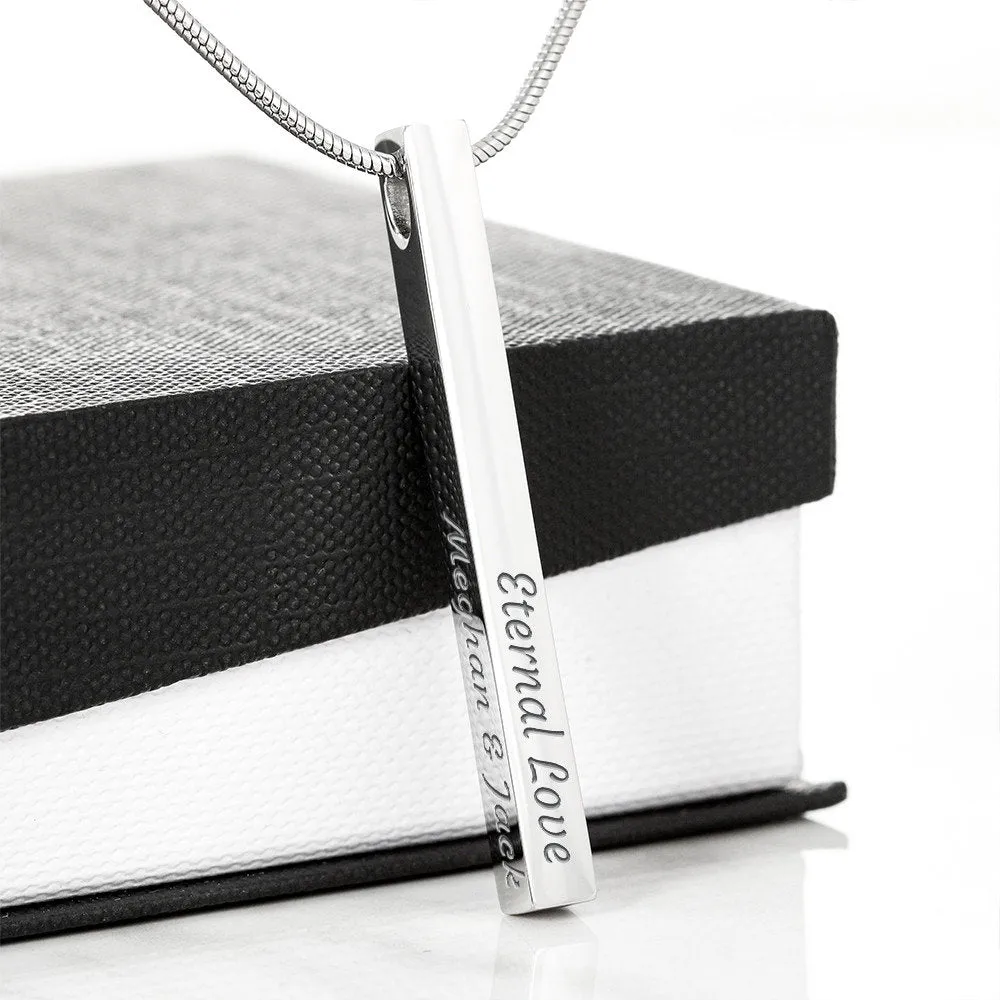 Dad To Daughter 4 Sided Custom Name Engraving Vertical Bar Necklace With Christmas Gift For Daughter Message Card