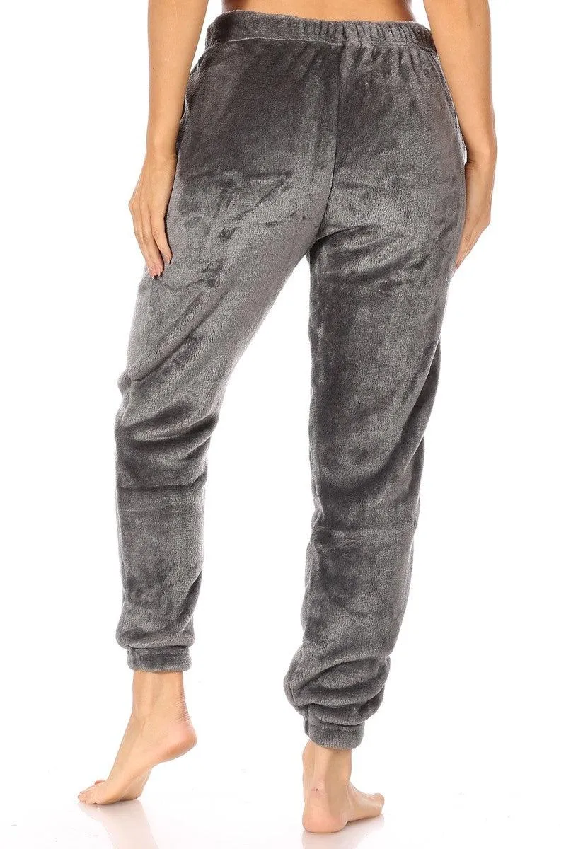 Double Side Plush Fur Joggers Sweatpants - Gray