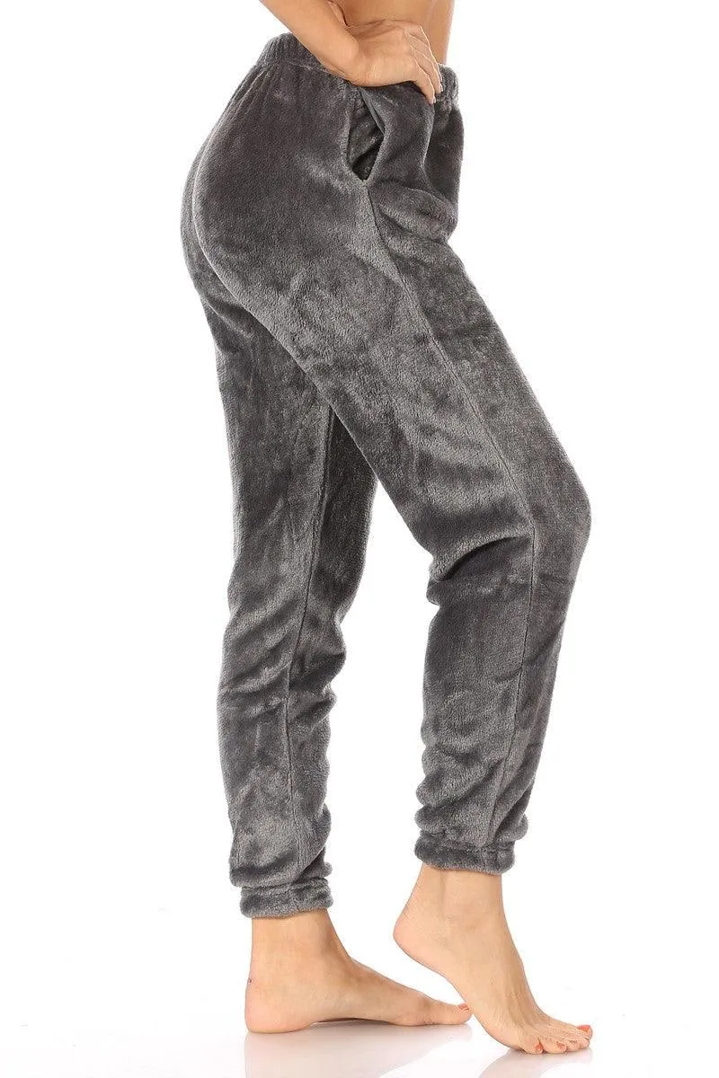 Double Side Plush Fur Joggers Sweatpants - Gray