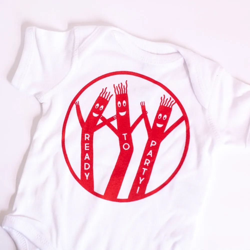 funny baby onesie, wacky waving inflatable tube man baby bodysuit, ready to party tshirt, unique baby onesie