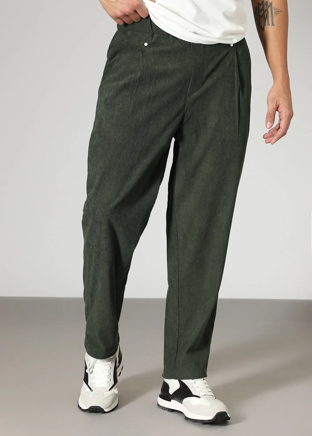 Green Drawstring Corduroy Pant