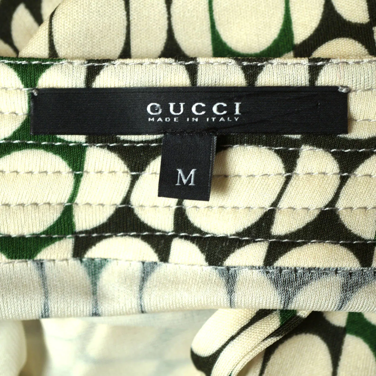 Gucci Logo Wrap Dress White Circles Green &amp; Black Made in Italy Size M