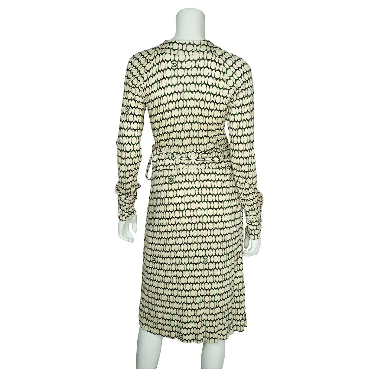 Gucci Logo Wrap Dress White Circles Green &amp; Black Made in Italy Size M