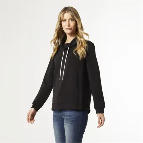 Hilarie Cowl Neck Top with Side Zip - Black