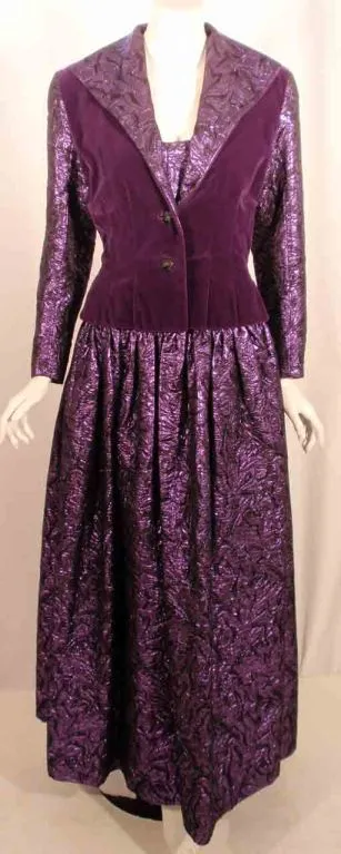 JAN VANVELDEN 2 pc Purple and Black Strapless Gown & Jacket