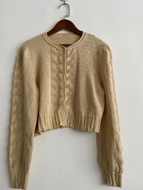 Khaki Long puff sleeve women knitted Cardigan Single Breasted O-neck casual sweater