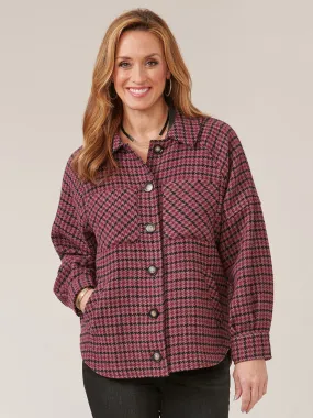 Long Raglan Sleeve Button Front Houndstooth Jacket