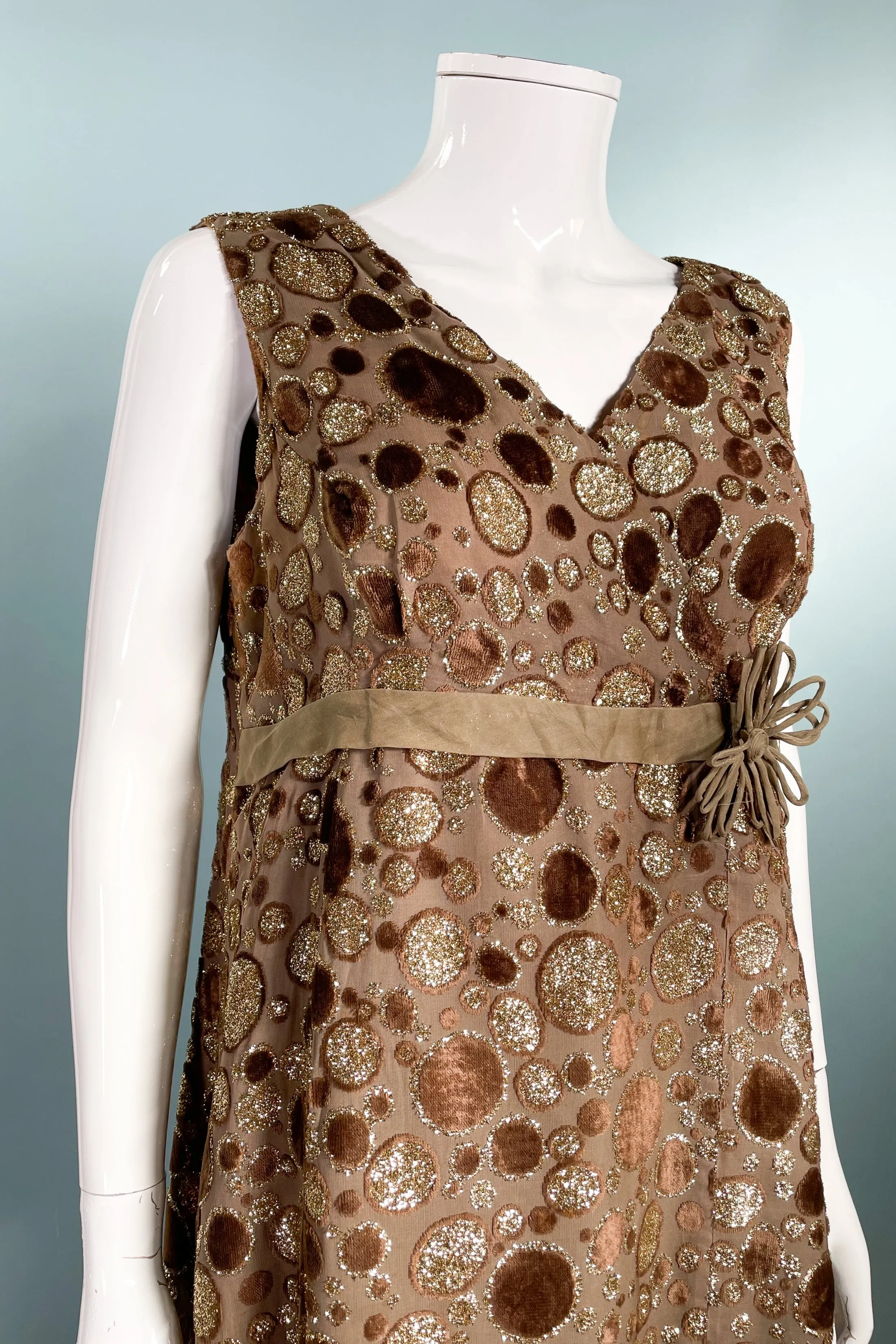 Louis Feraud Paris Couture Brown Velvet/Gold Maxi Dress, Cocktail Eveningwear