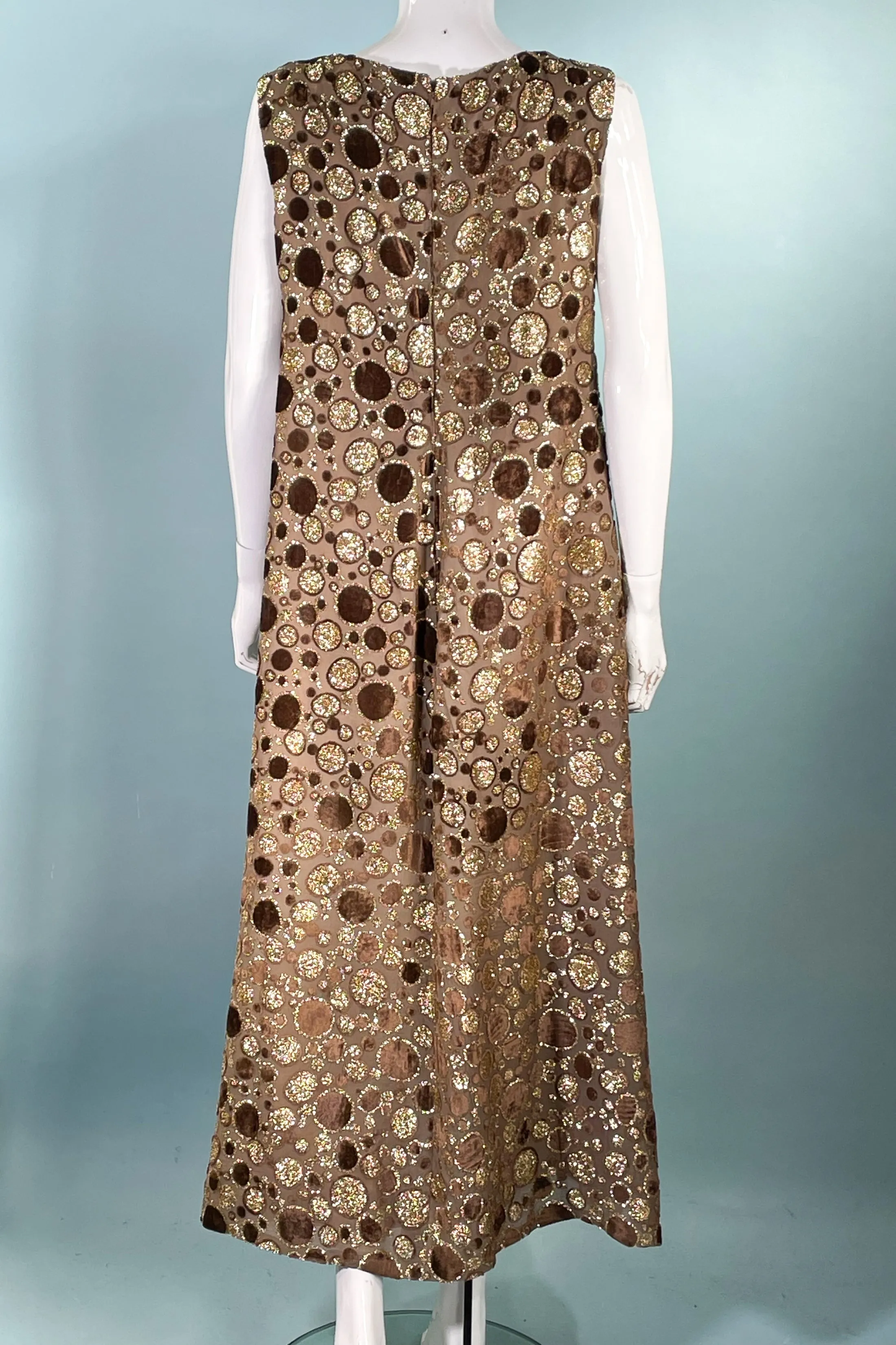 Louis Feraud Paris Couture Brown Velvet/Gold Maxi Dress, Cocktail Eveningwear