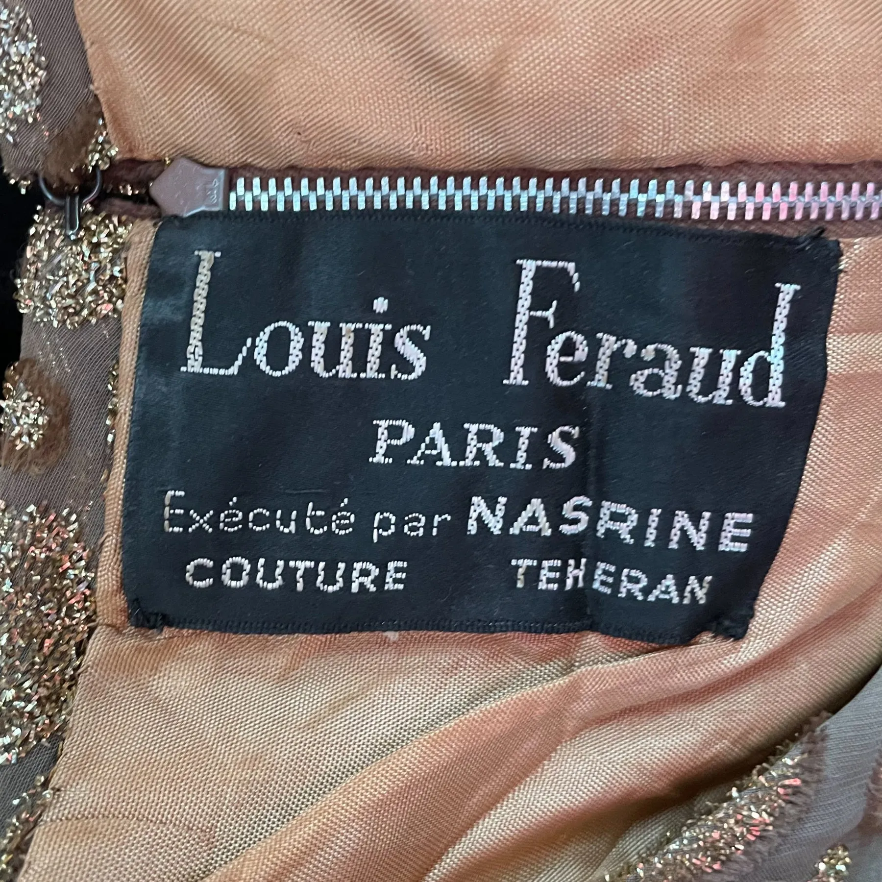 Louis Feraud Paris Couture Brown Velvet/Gold Maxi Dress, Cocktail Eveningwear