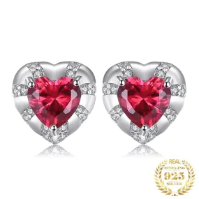 Love Heart 2.1ct Red Ruby 925 Sterling Silver Stud Earrings