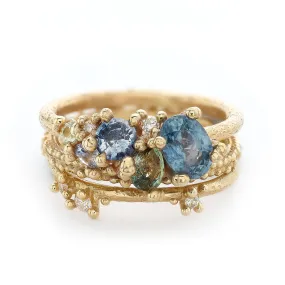 Mixed Sapphire and Diamond Tumbling Ring Stack