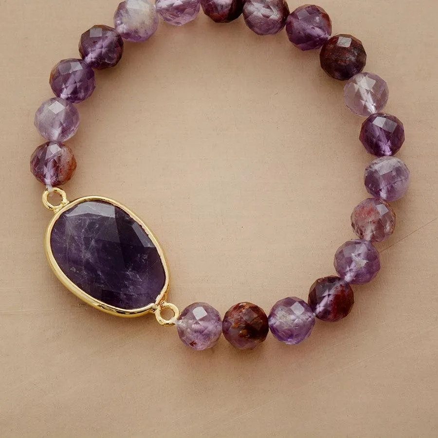 Phantom Quartz Amethyst Charm Stretchy Bracelet