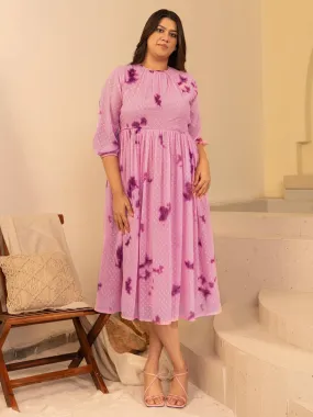 Pink Dobby Georgette Tie-Dye Fit & Flare Dress