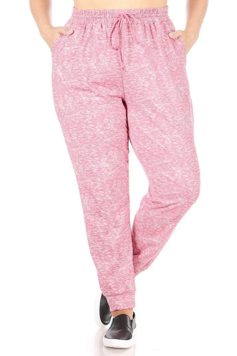 Plus Size Soft Brushed Fleece Lined Sweatpants - Pink Space Dye