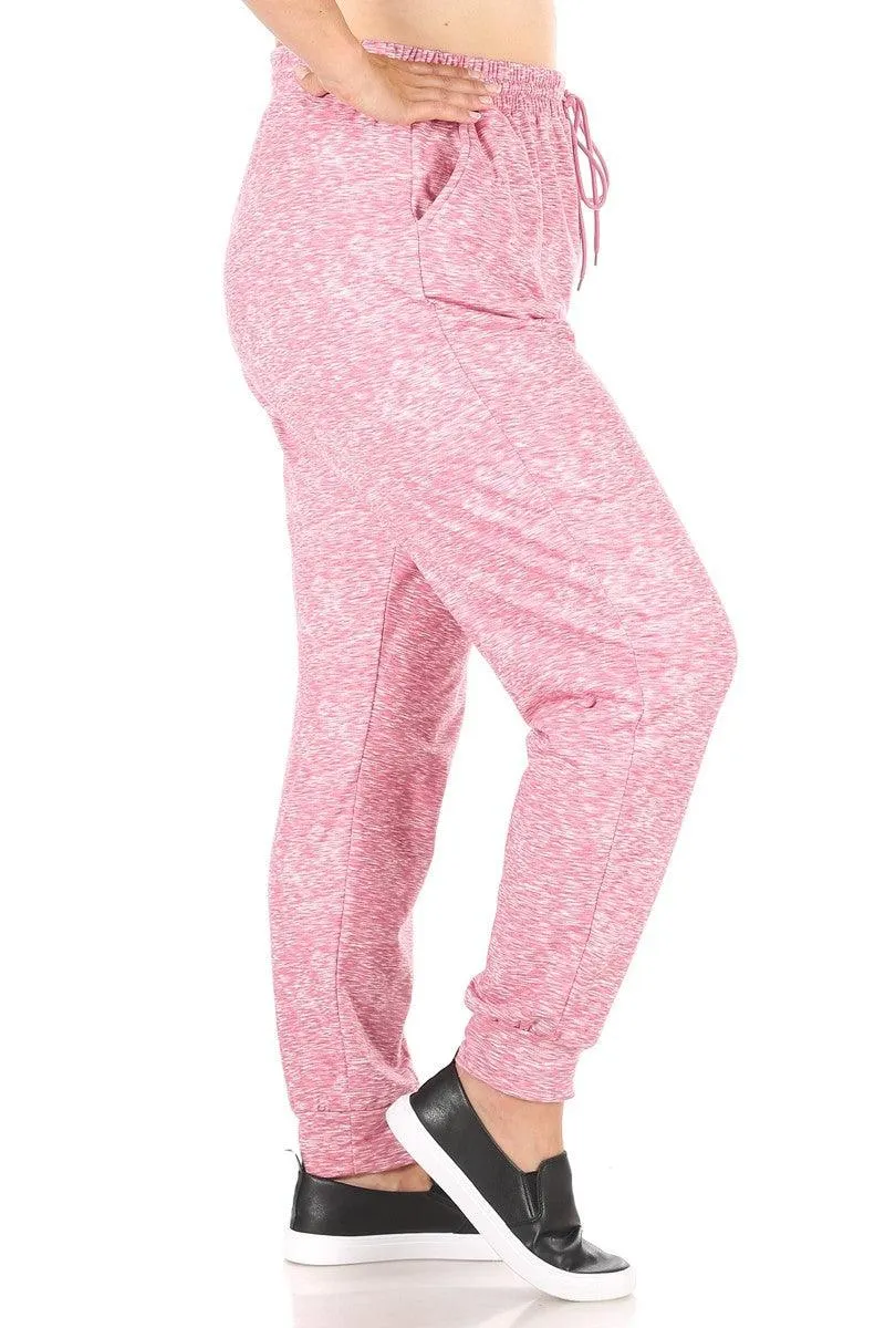 Plus Size Soft Brushed Fleece Lined Sweatpants - Pink Space Dye