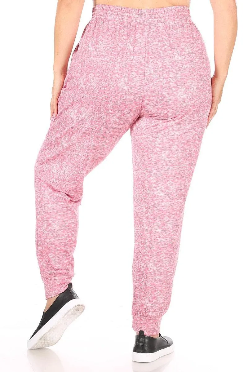 Plus Size Soft Brushed Fleece Lined Sweatpants - Pink Space Dye