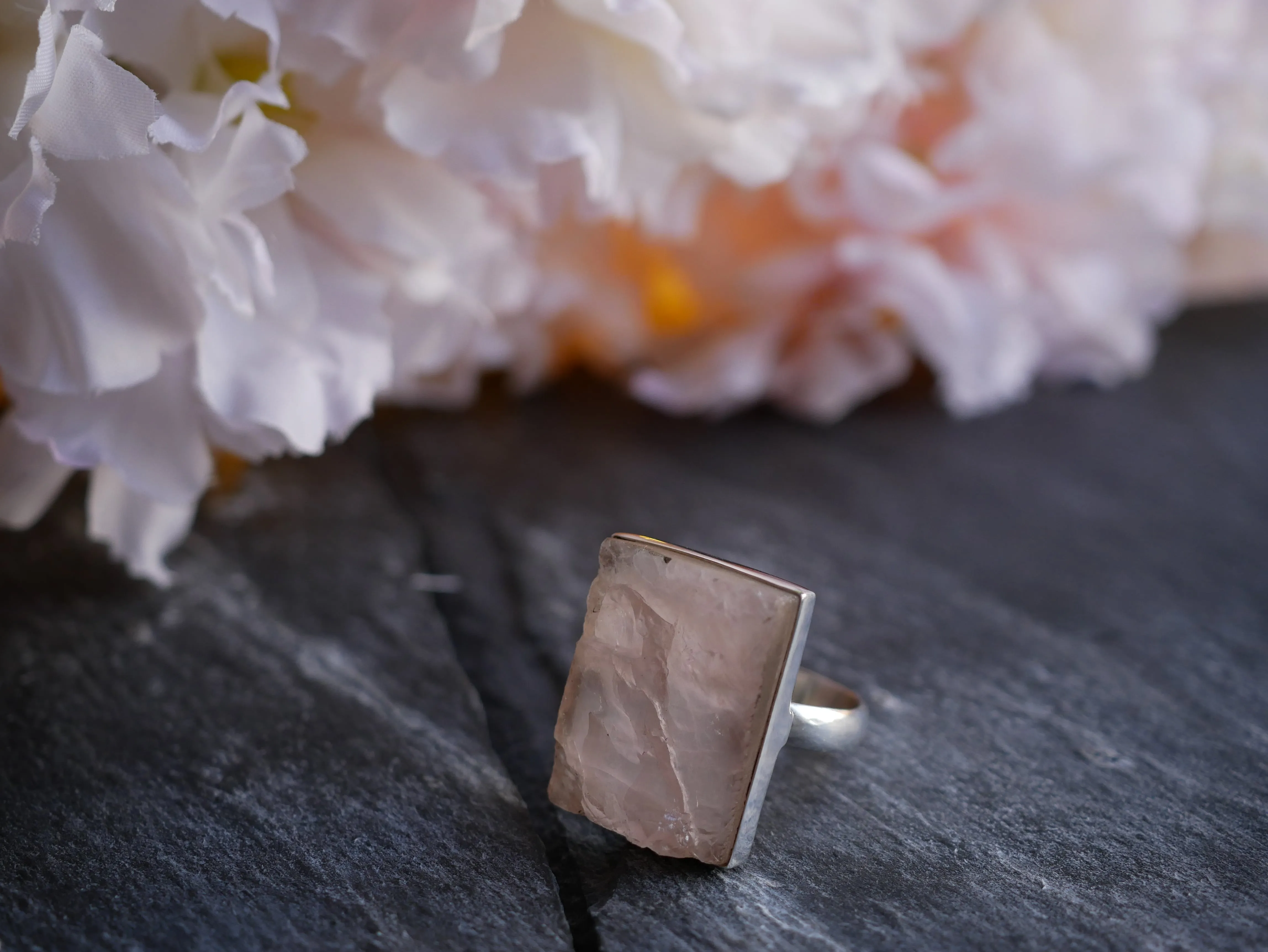 Raw Rose Quartz Akoni Rings - Mixed shapes