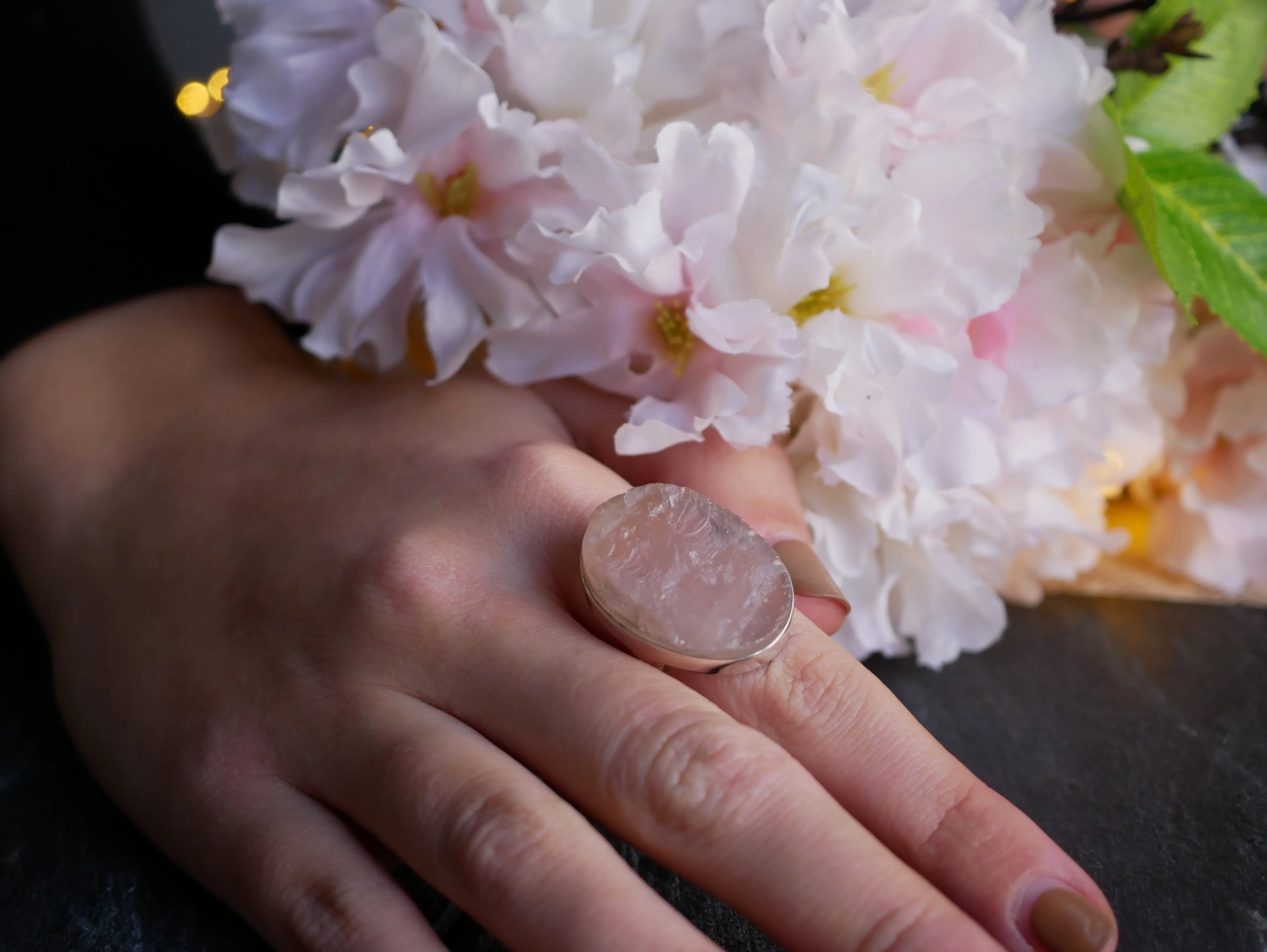 Raw Rose Quartz Akoni Rings - Mixed shapes