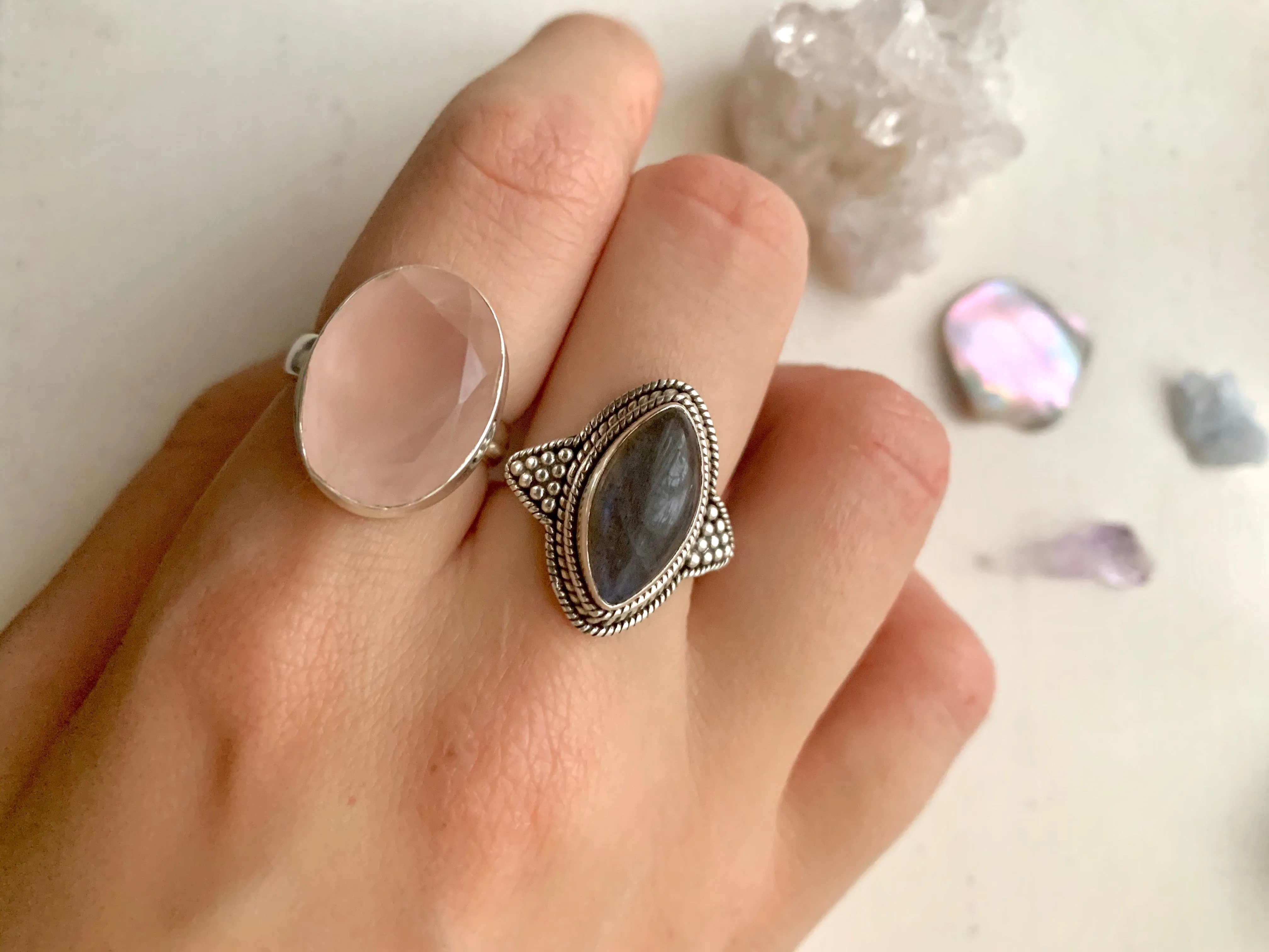 Rose Quartz Ari Ring - Faceted Oval