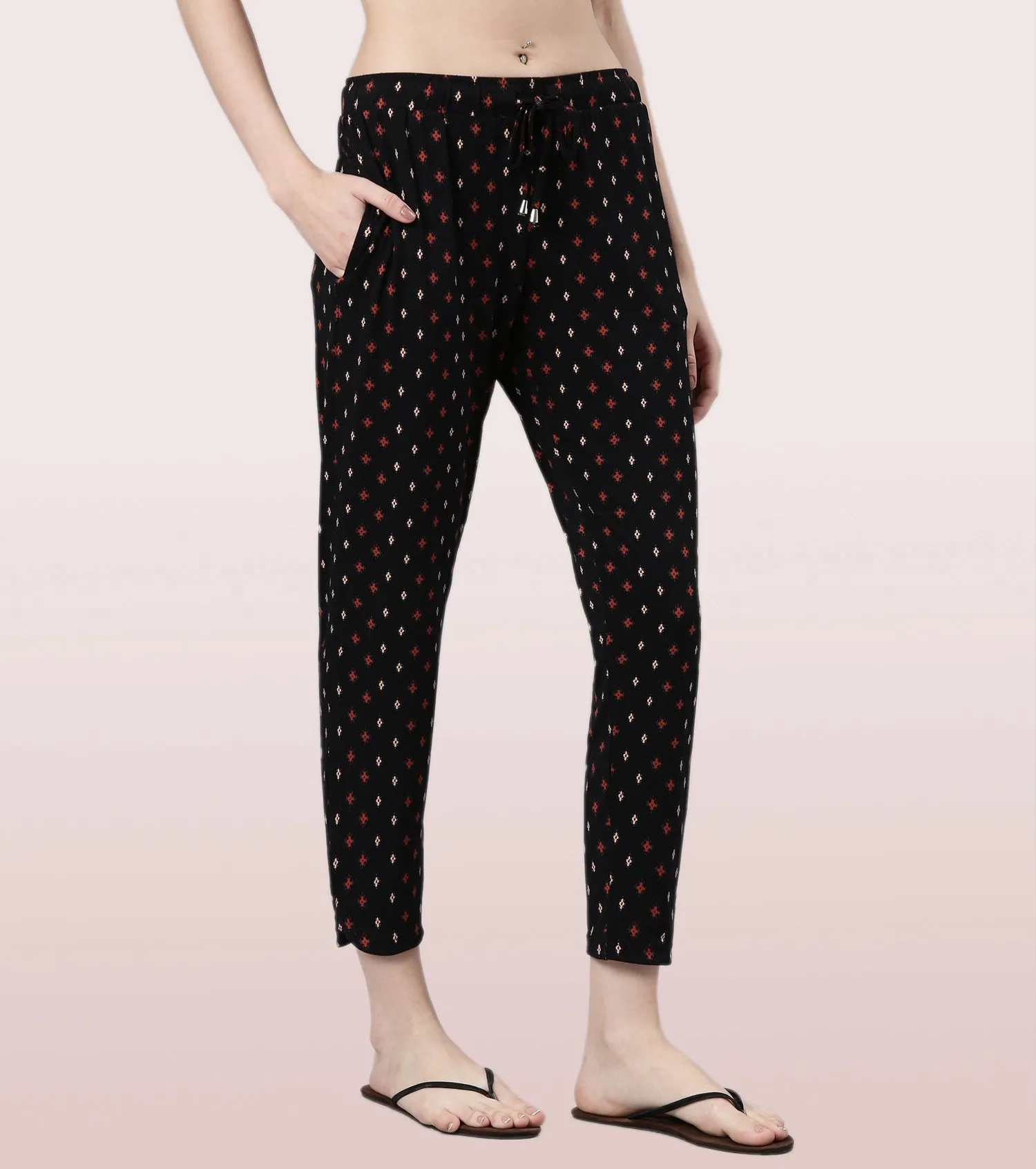 Shop-In Pants - Tapered Lounge Pants With Self Fabric Drawstring With Metal Ends | E048