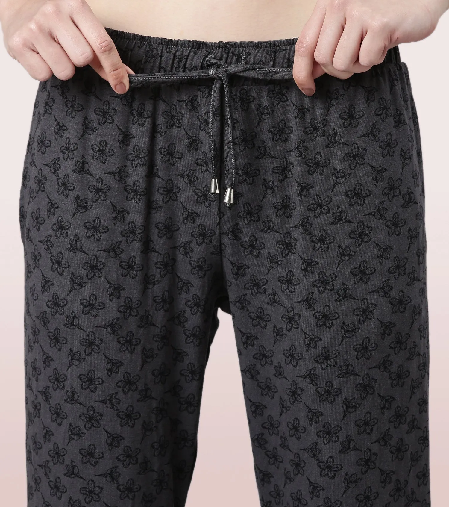 Shop-In Pants - Tapered Lounge Pants With Self Fabric Drawstring With Metal Ends | E048