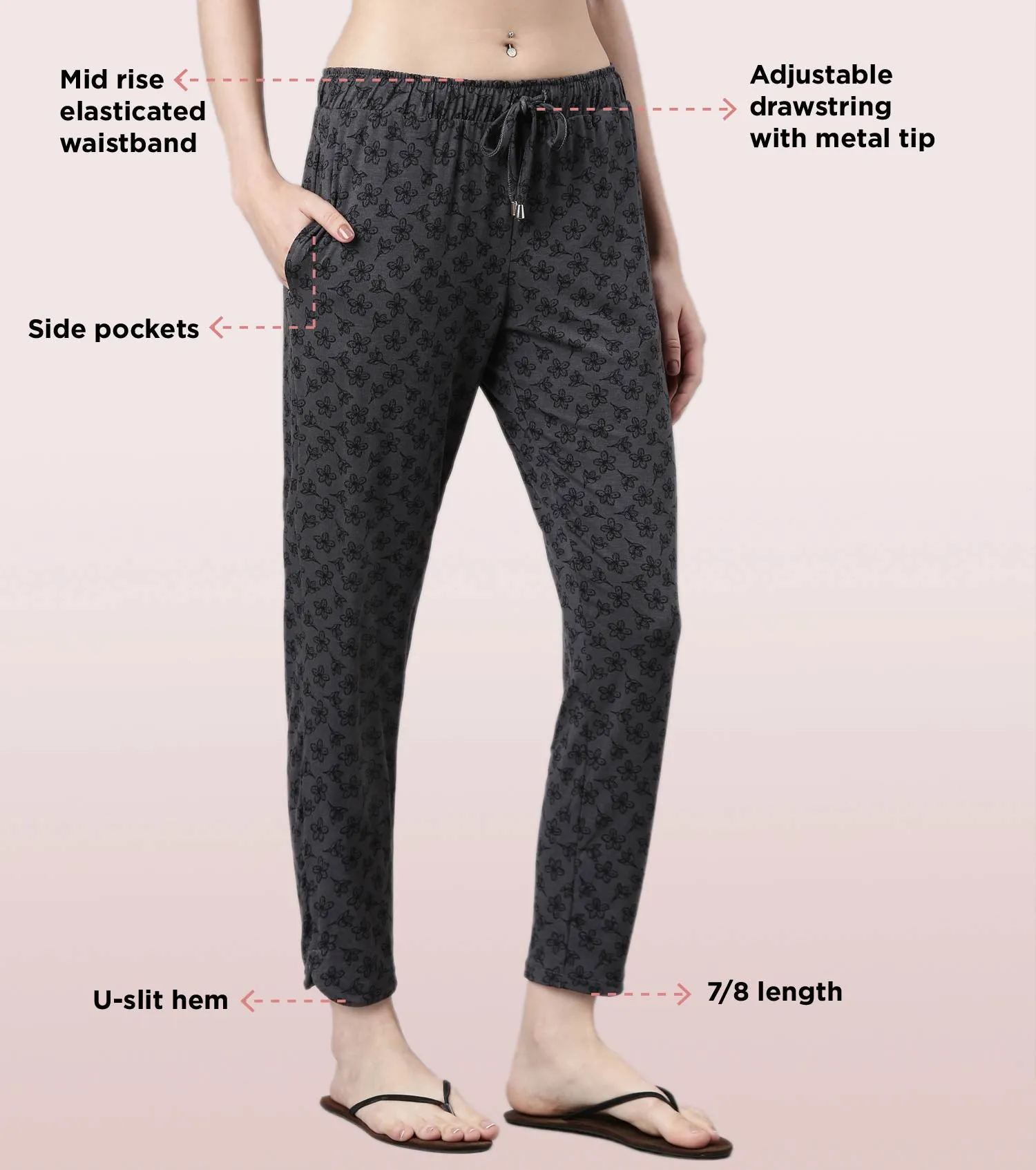 Shop-In Pants - Tapered Lounge Pants With Self Fabric Drawstring With Metal Ends | E048