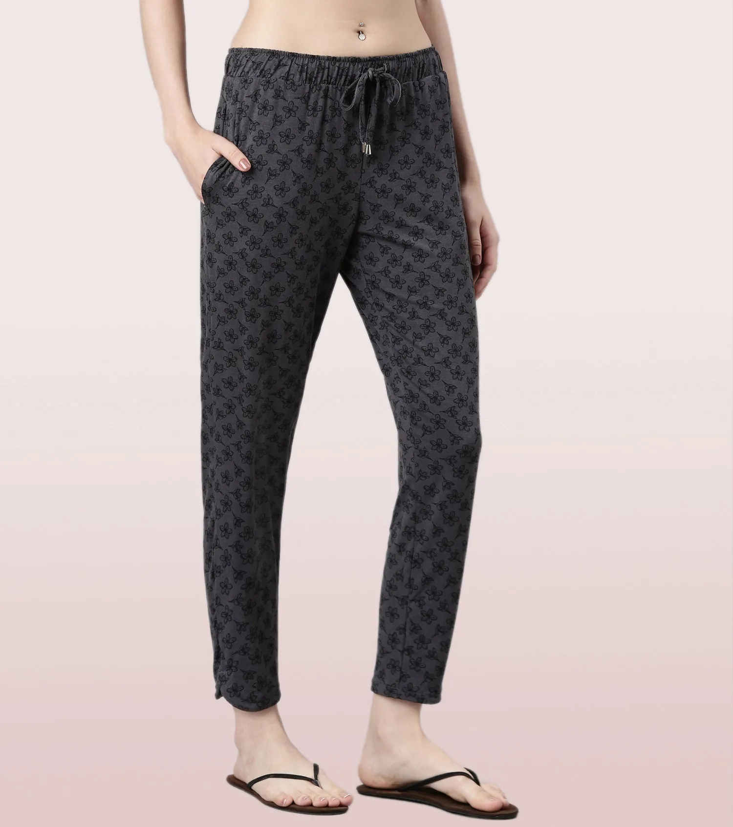 Shop-In Pants - Tapered Lounge Pants With Self Fabric Drawstring With Metal Ends | E048