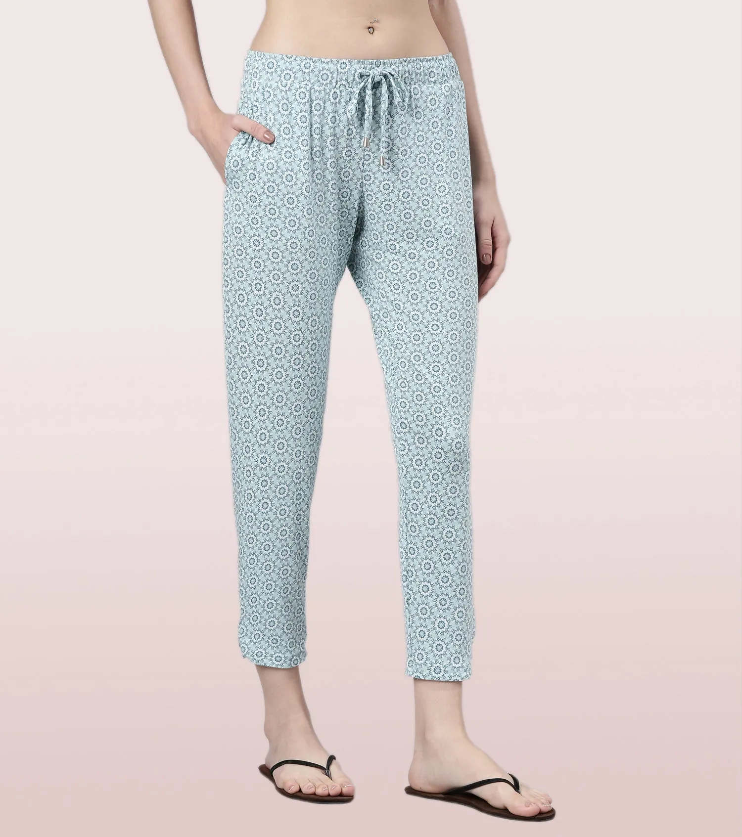 Shop-In Pants - Tapered Lounge Pants With Self Fabric Drawstring With Metal Ends | E048