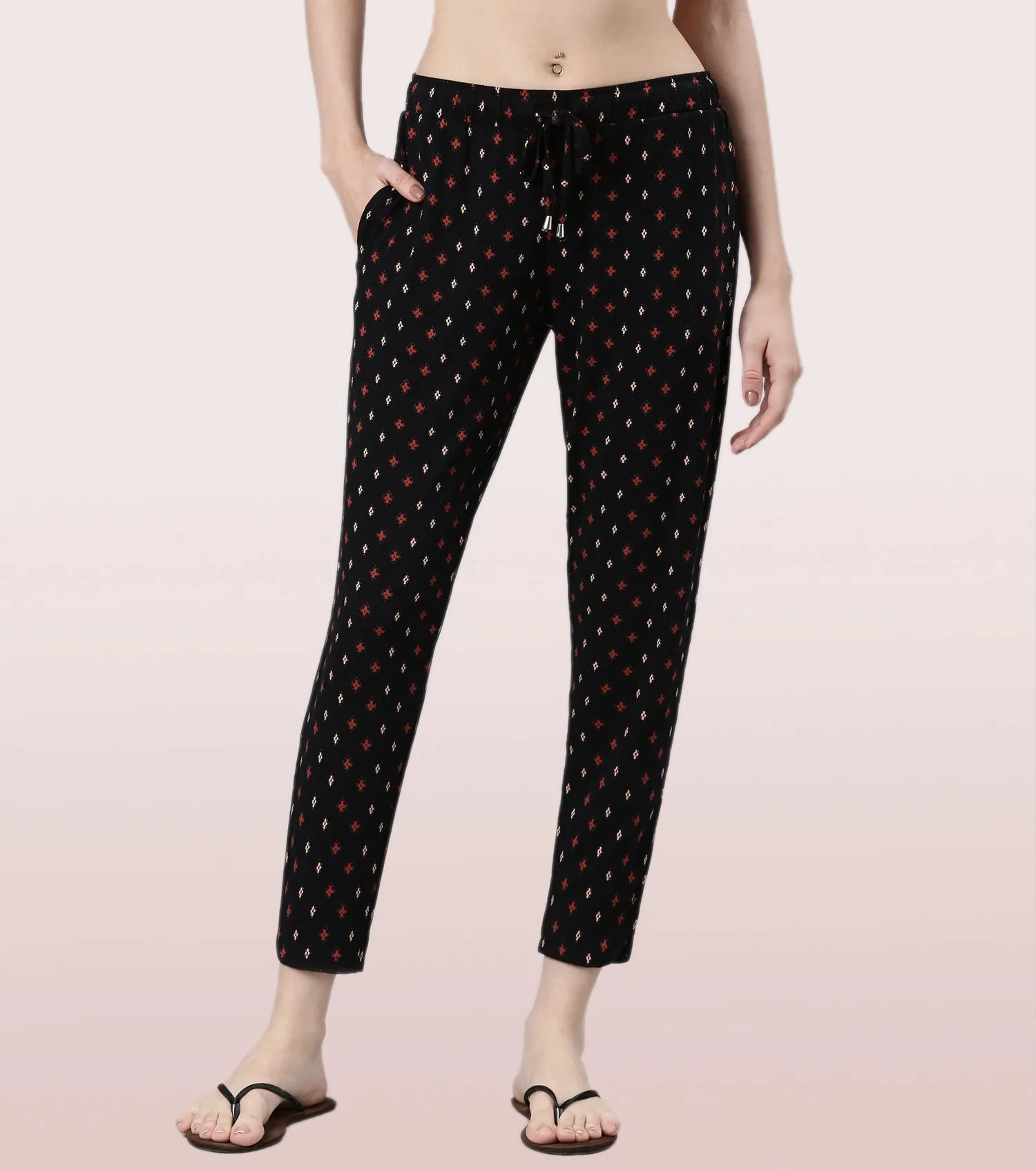 Shop-In Pants - Tapered Lounge Pants With Self Fabric Drawstring With Metal Ends | E048