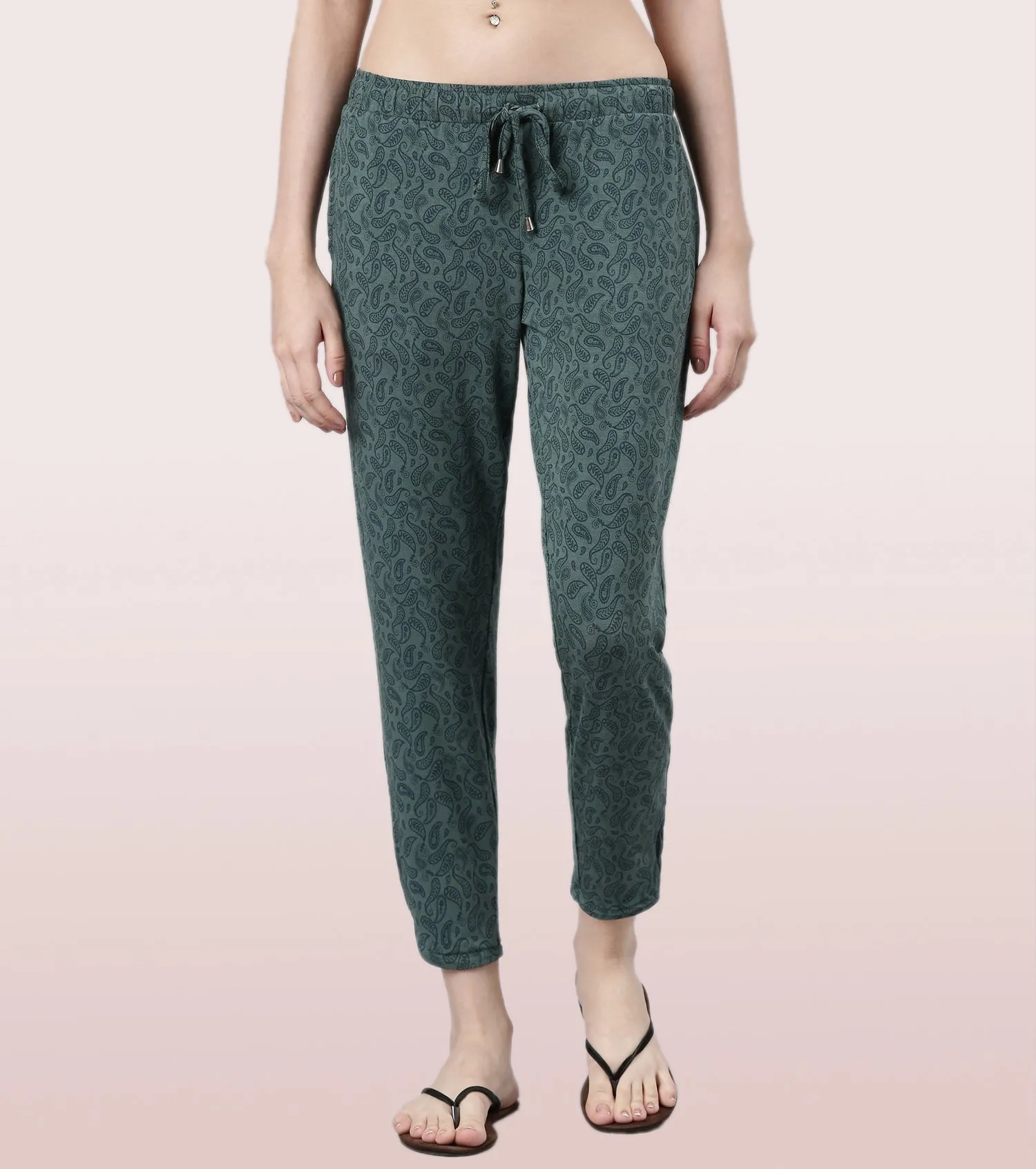 Shop-In Pants - Tapered Lounge Pants With Self Fabric Drawstring With Metal Ends | E048