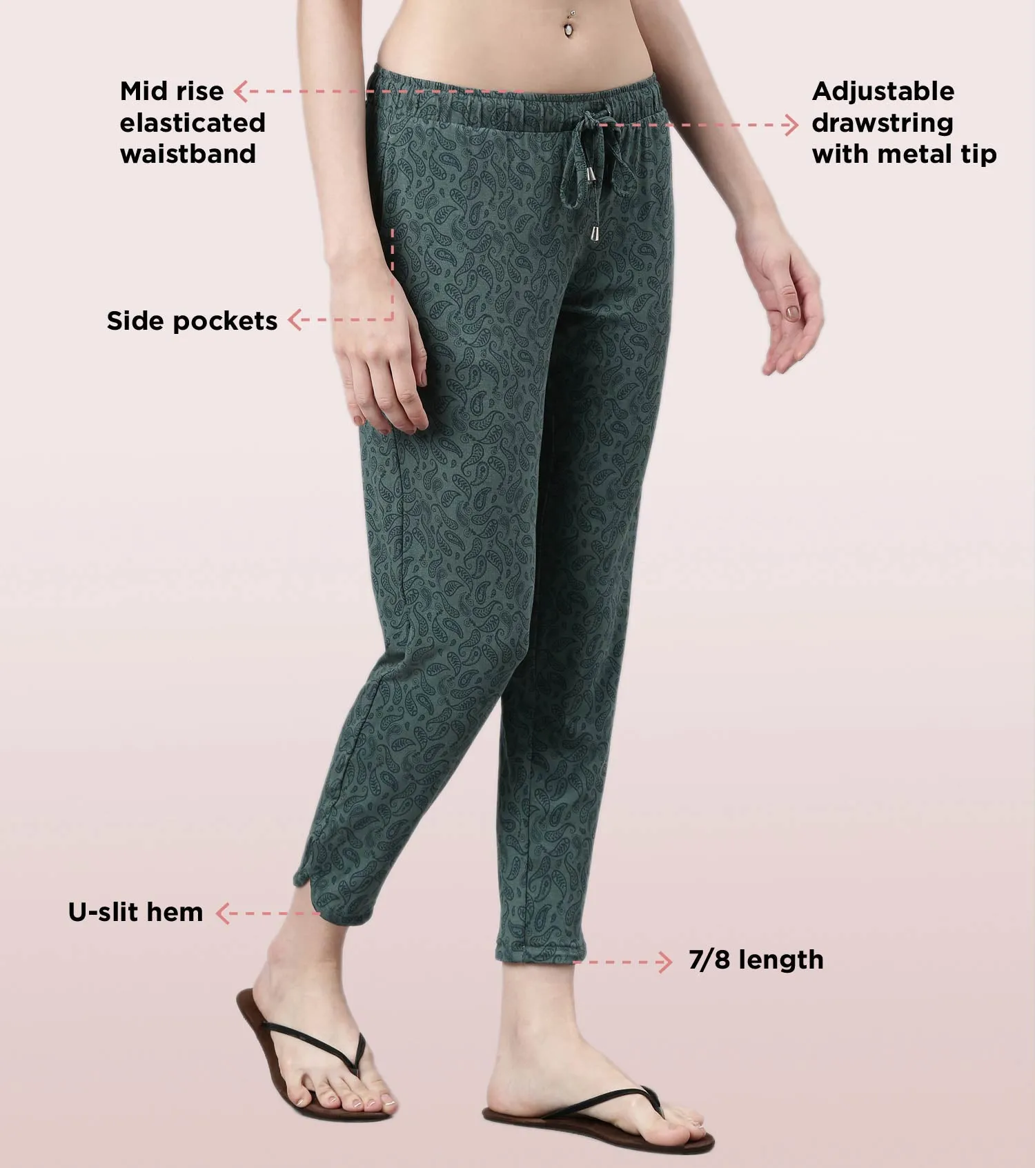 Shop-In Pants - Tapered Lounge Pants With Self Fabric Drawstring With Metal Ends | E048