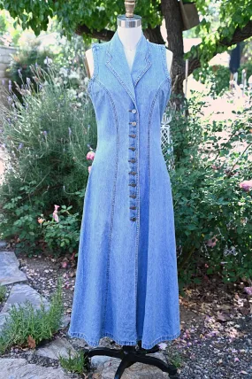 SOLD 90s Denim Dress Corset Lace Up Back, Y2K Boho Hippie Long Festival Dress M