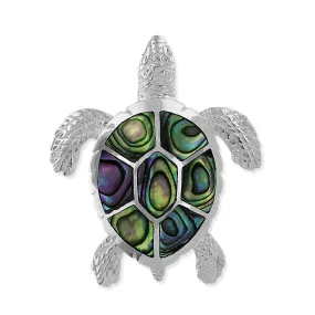 Sterling Silver Abalone Shell Turtle Pendant 1Inch Wide